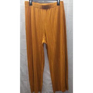 No Bland Pants Womens Medium Orange Pleated High Waist Wide Leg Retro Raw Hem